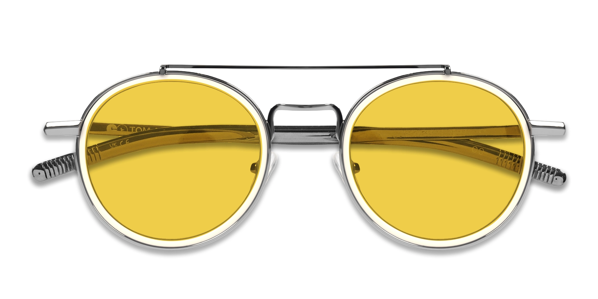 Vintage Silver Round Pilot Frame With Yellow Tint Sunglasses-6