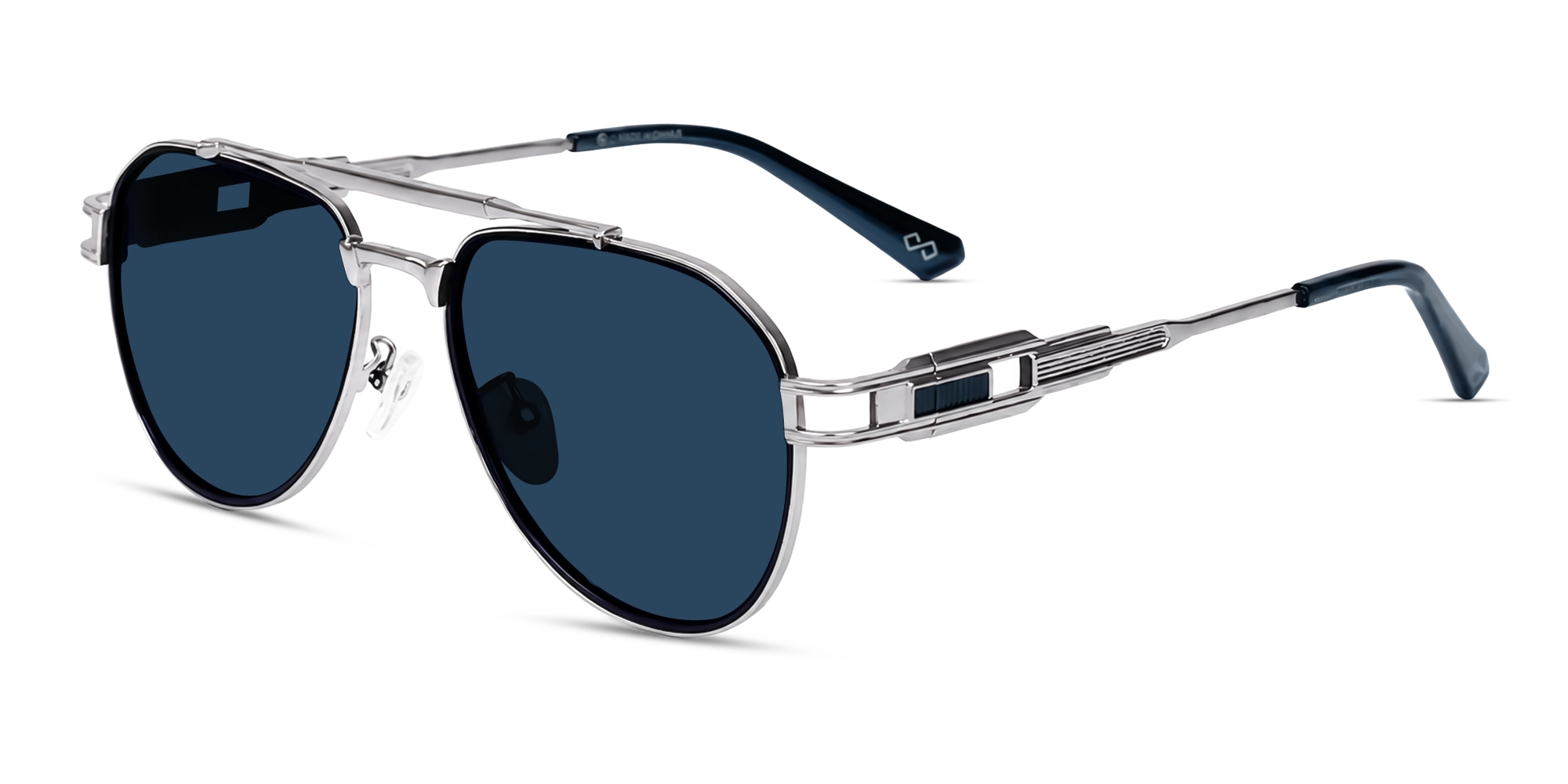Retro Thick Silver & Blue Frame With Blue Tint Sunglasses-3