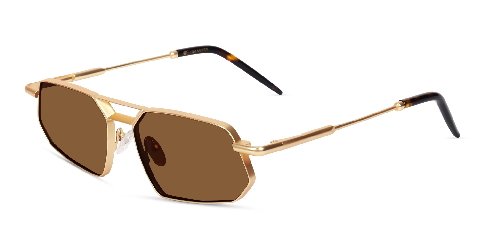 Matte Gold Geometric Frame With Brown Tint Sunglasses-3 Matte Gold Geometric Frame With Brown Tint Sunglasses-3