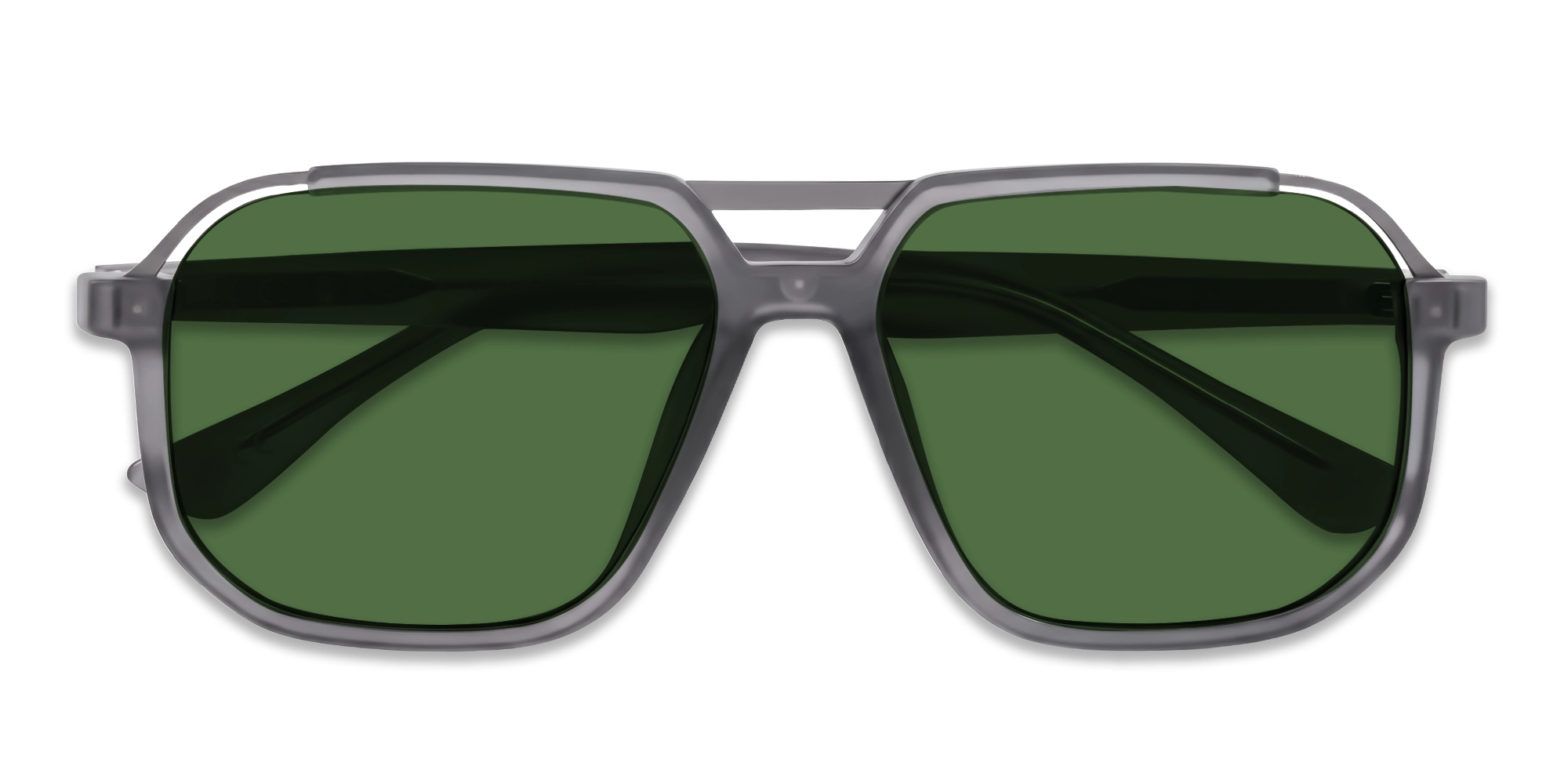 Translucent Grey Pilot Frame With Green Tint Sunglasses-6