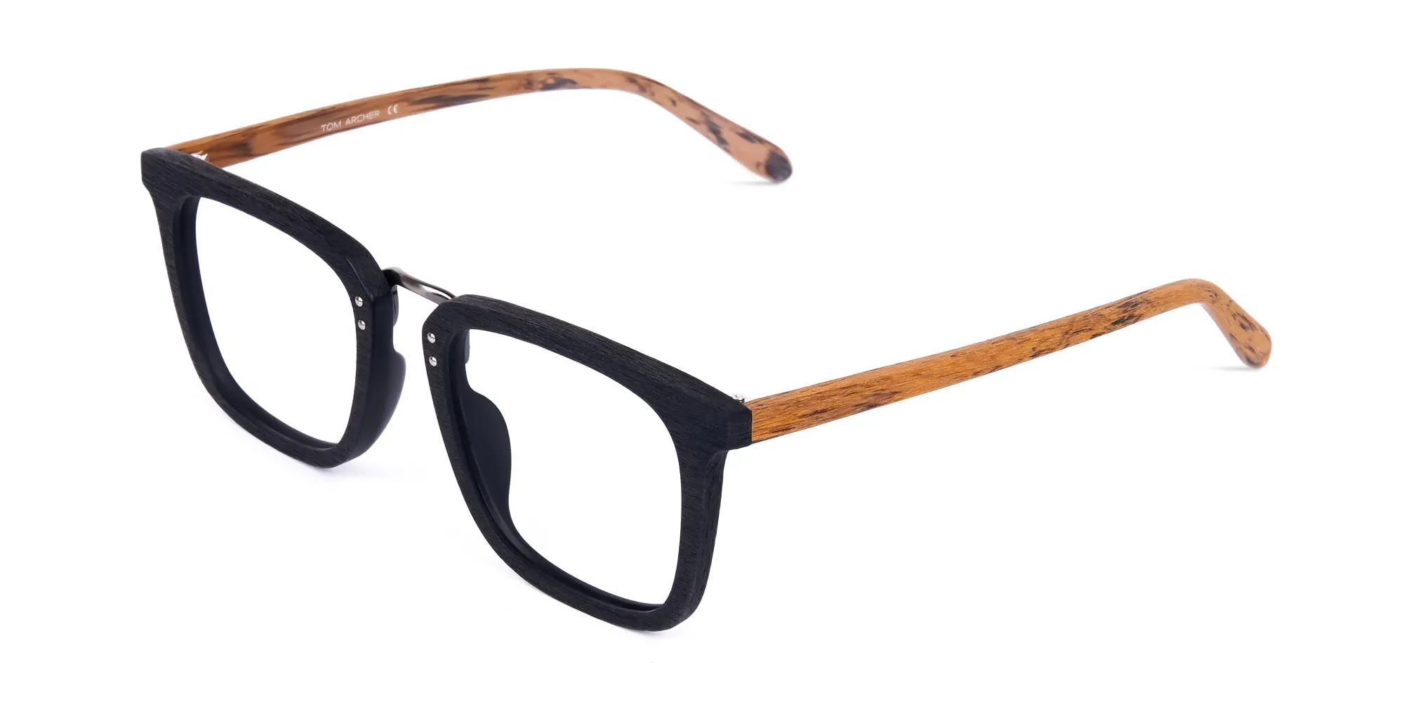 Black and Brown Full Rim Wooden Glasses-3