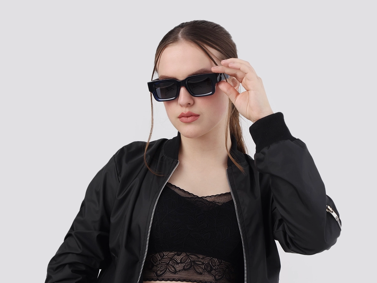 Thick Crystal Blue Rectangle Sunglasses-52
