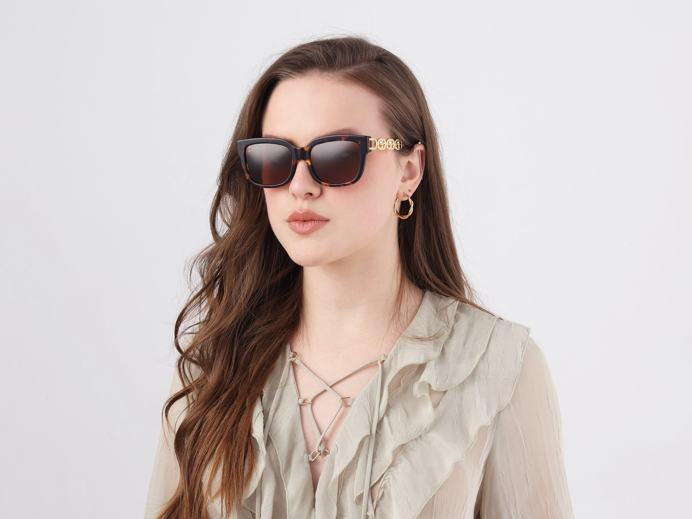 Gold Square Frame With Solid Brown Tinted Sunglasses-51
