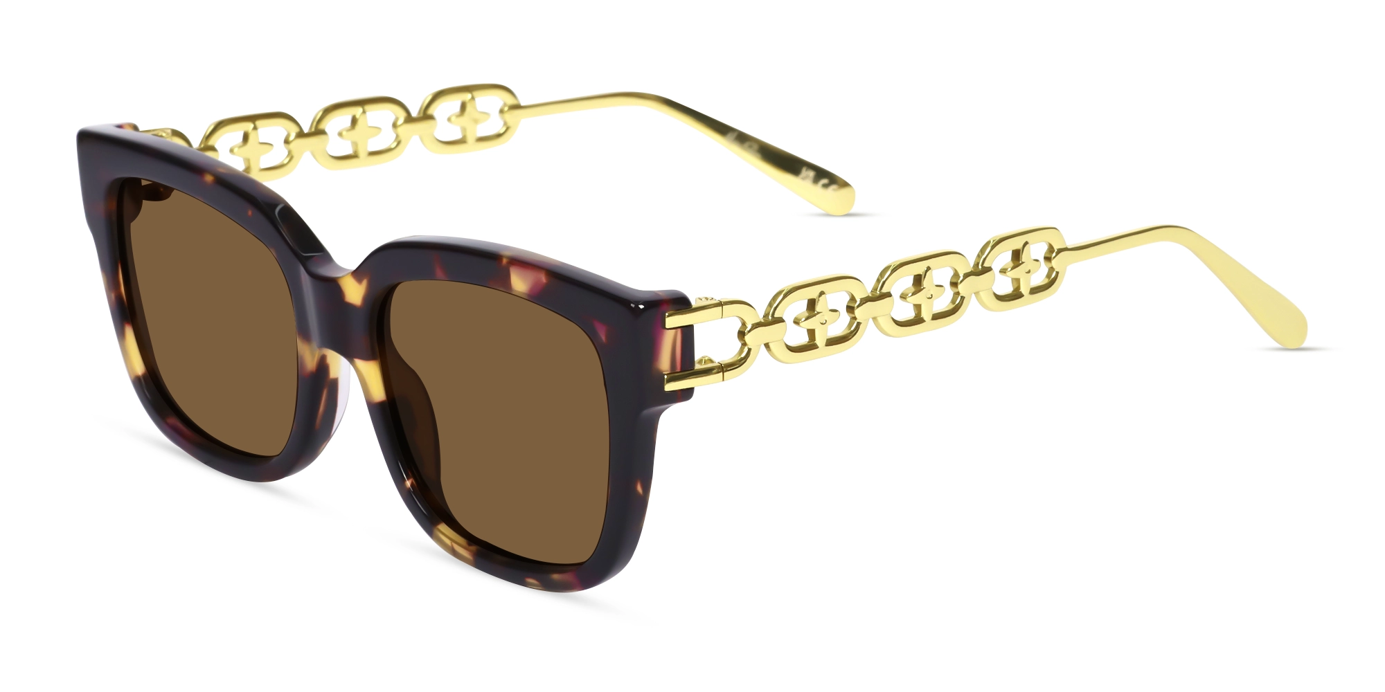 Gold Square Frame With Solid Brown Tinted Sunglasses-3