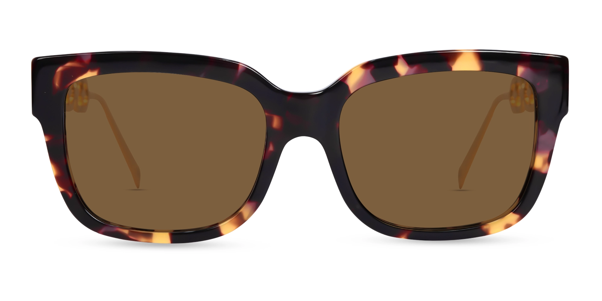 Gold Square Frame With Solid Brown Tinted Sunglasses-1