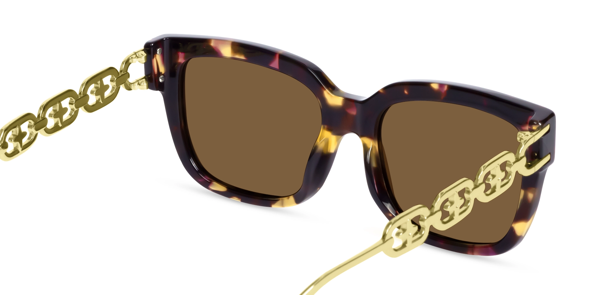 Gold Square Frame With Solid Brown Tinted Sunglasses-5