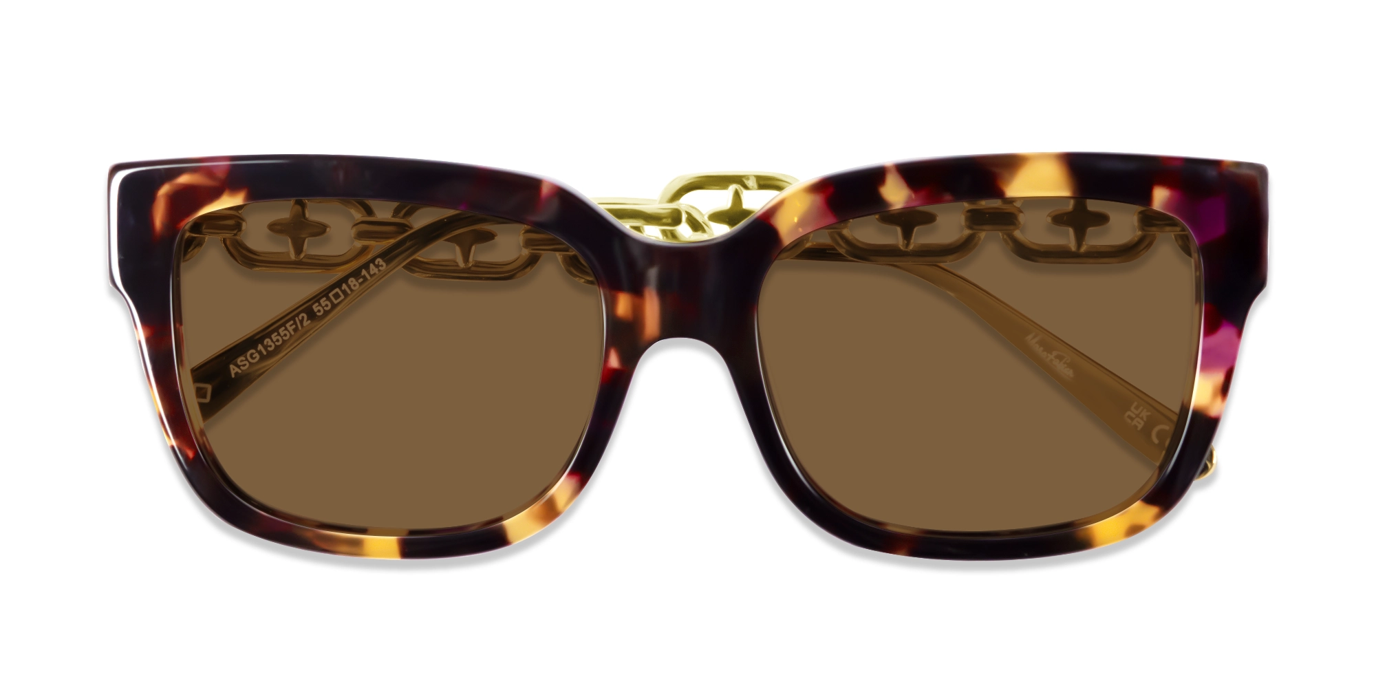 Gold Square Frame With Solid Brown Tinted Sunglasses-6