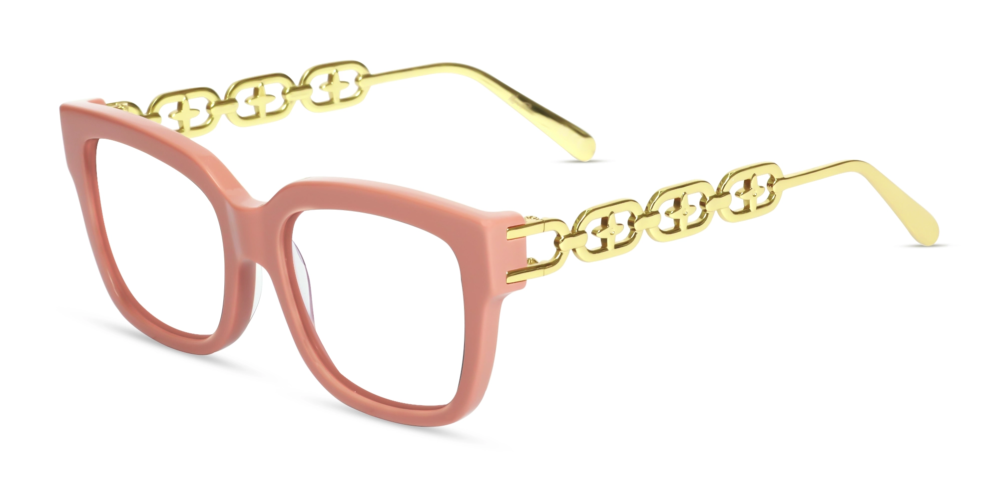 Salmon Pink & Gold Square Glasses