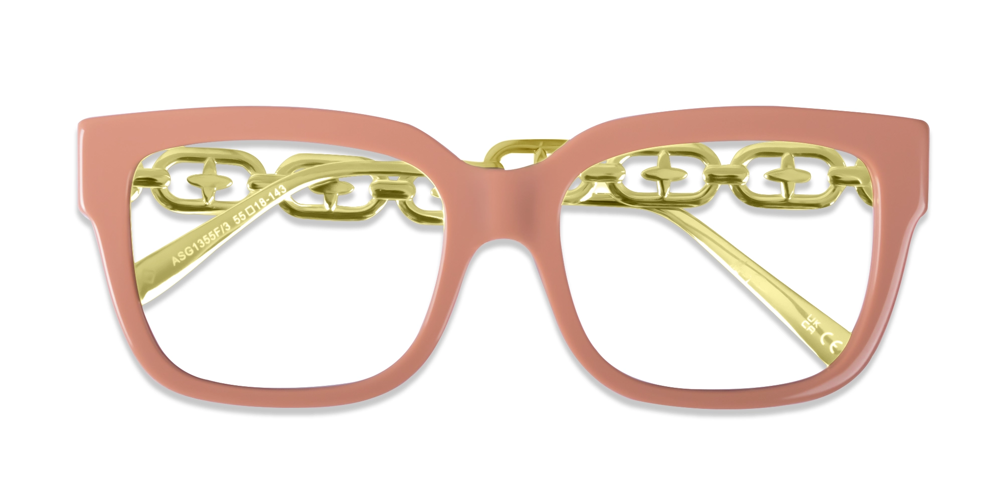 Salmon Pink & Gold Square Glasses