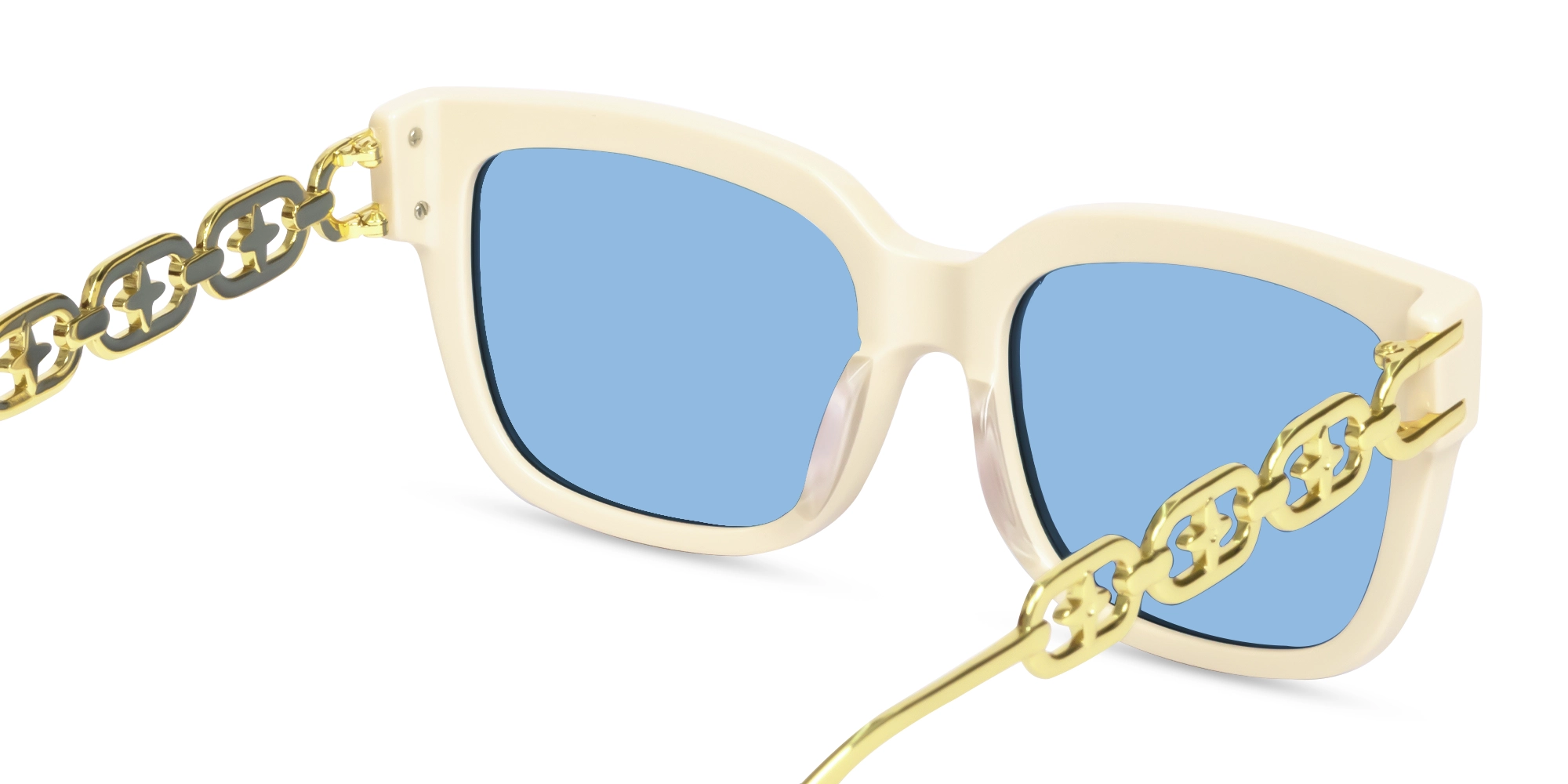 Beige & Gold Square Frame With Blue Tint Sunglasses-5