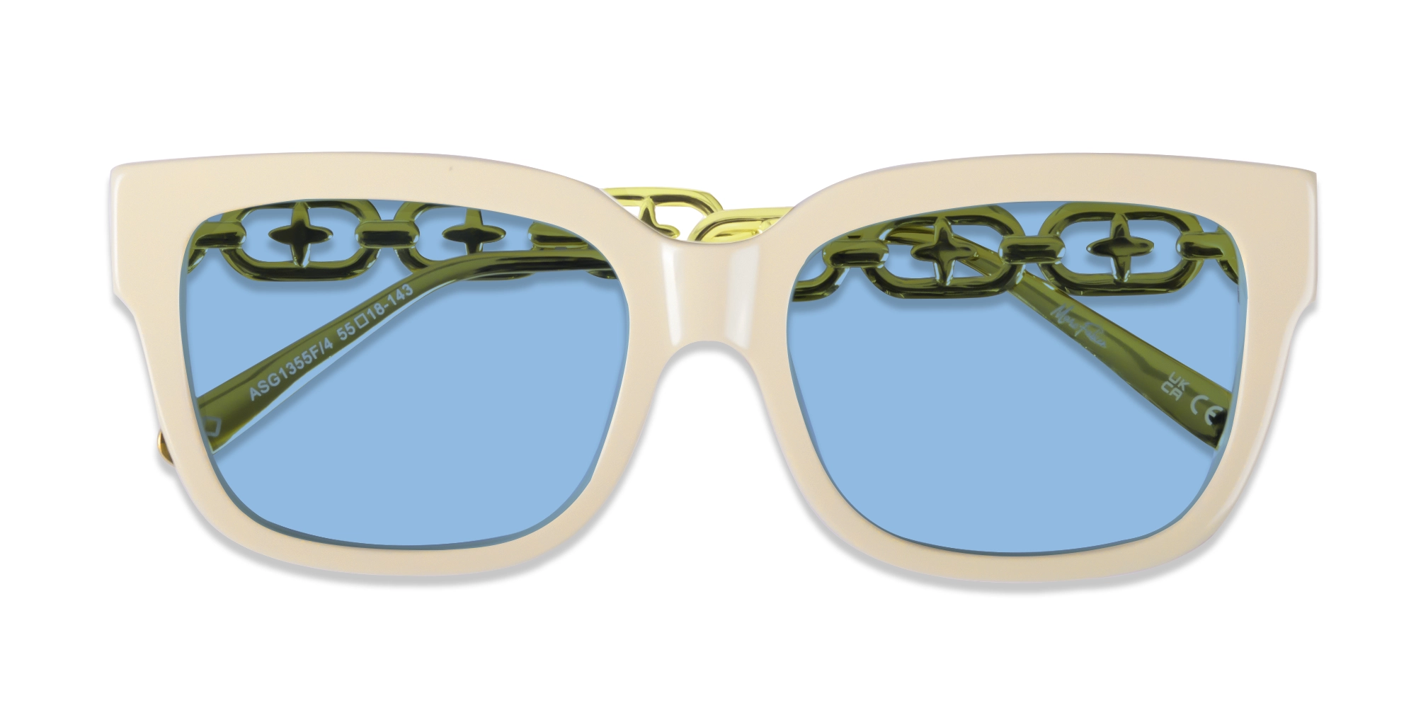 Beige & Gold Square Frame With Blue Tint Sunglasses-6