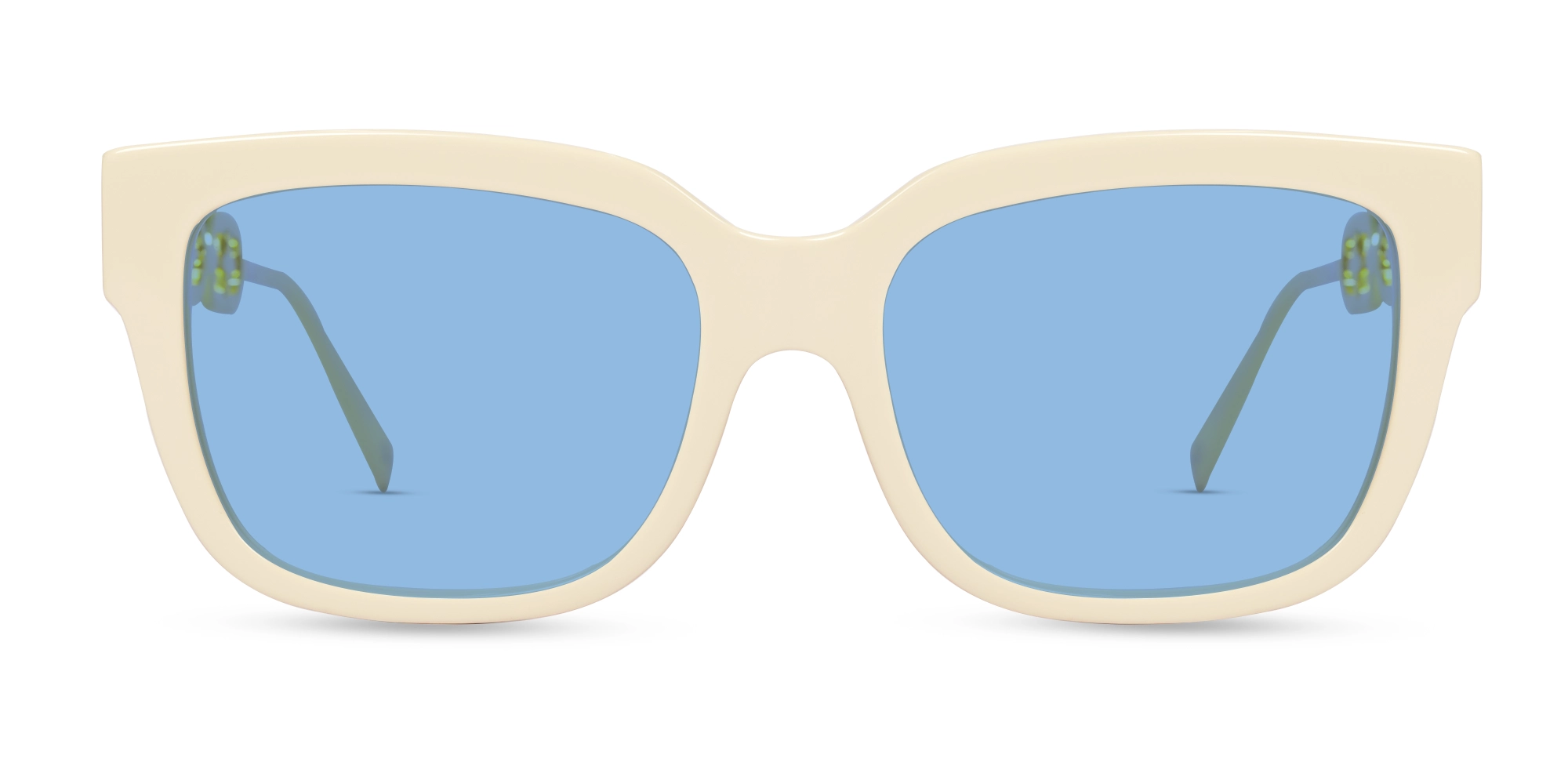 Beige & Gold Square Frame With Blue Tint Sunglasses-1