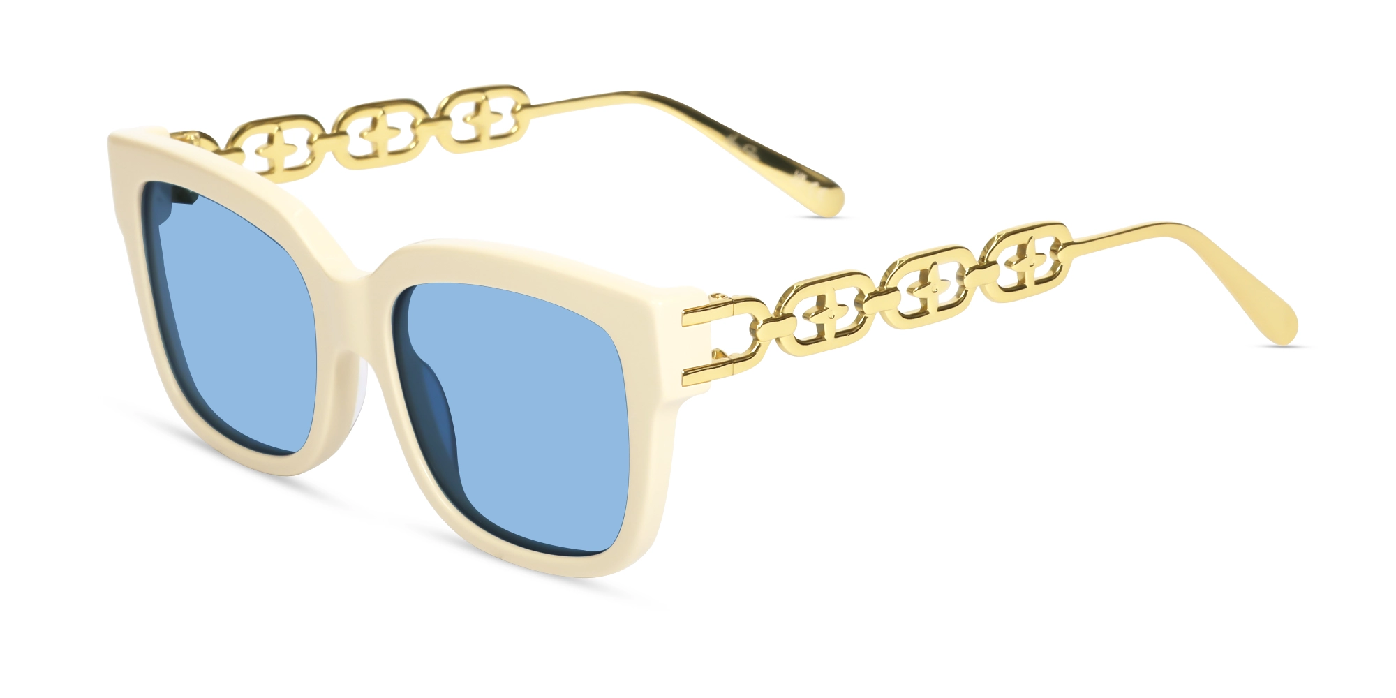 Beige & Gold Square Frame With Blue Tint Sunglasses-3