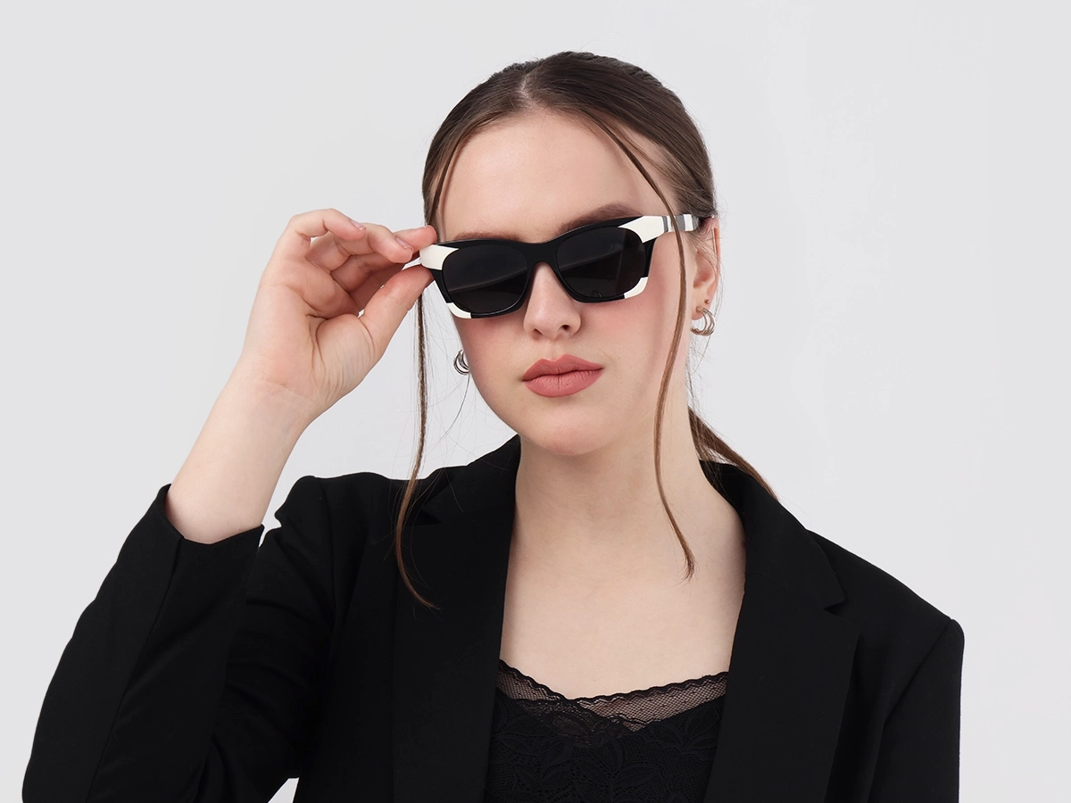 Black & White Square Cat Eye Sunglasses 51
