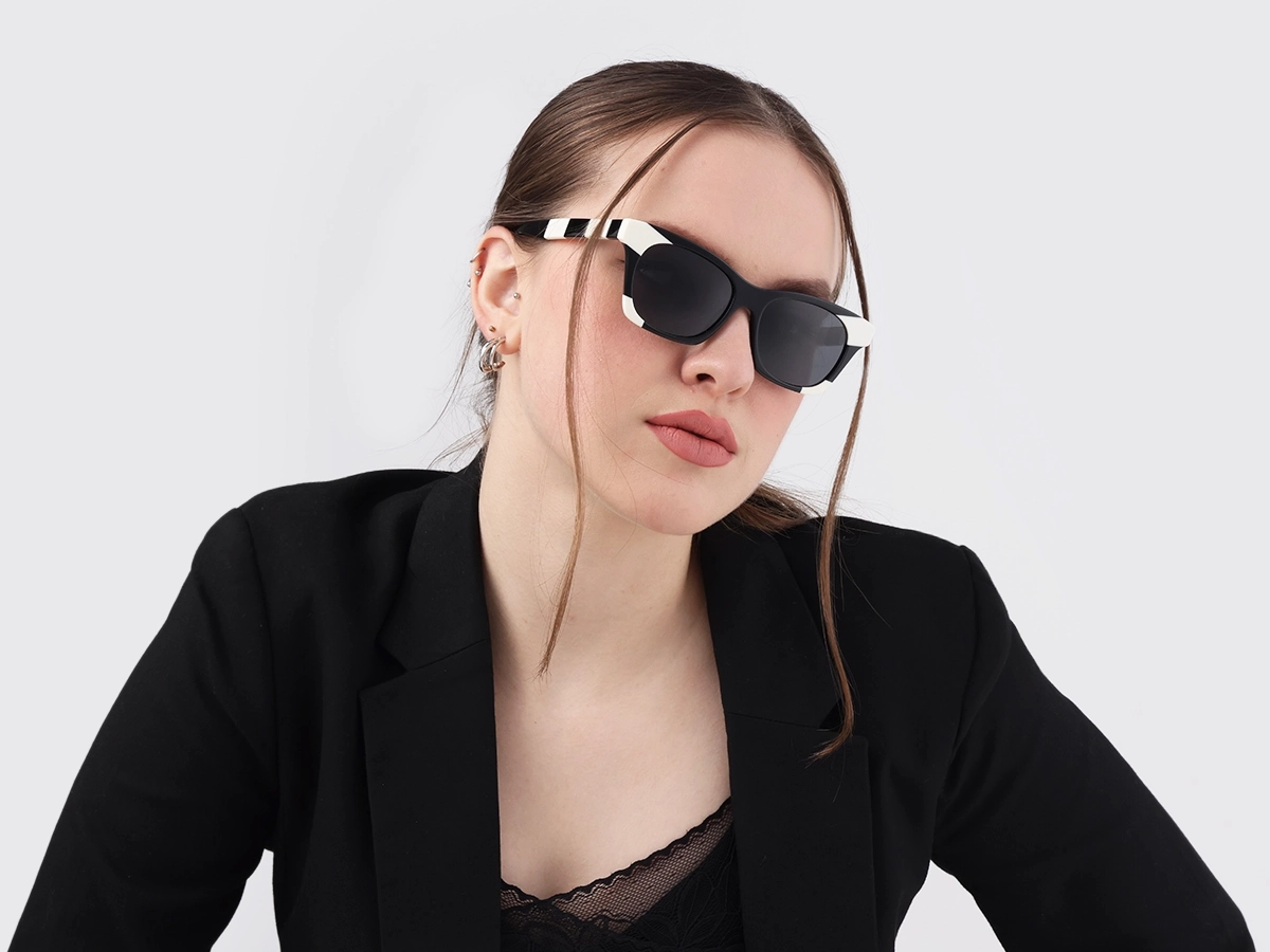Black & White Square Cat Eye Sunglasses 53