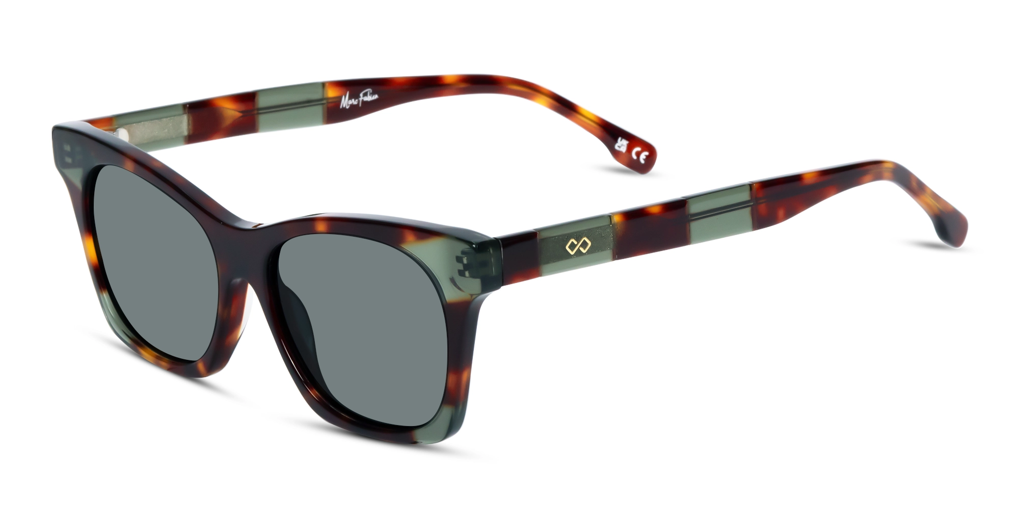 Crystal Tortoise & Green Square Cat-Eye Sunglasses 3