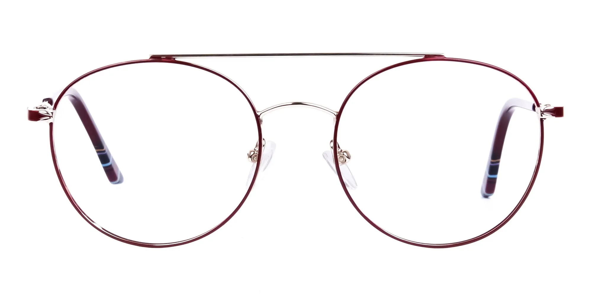 A3742F/3 - Burgundy & Silver Pilot Round Glasses