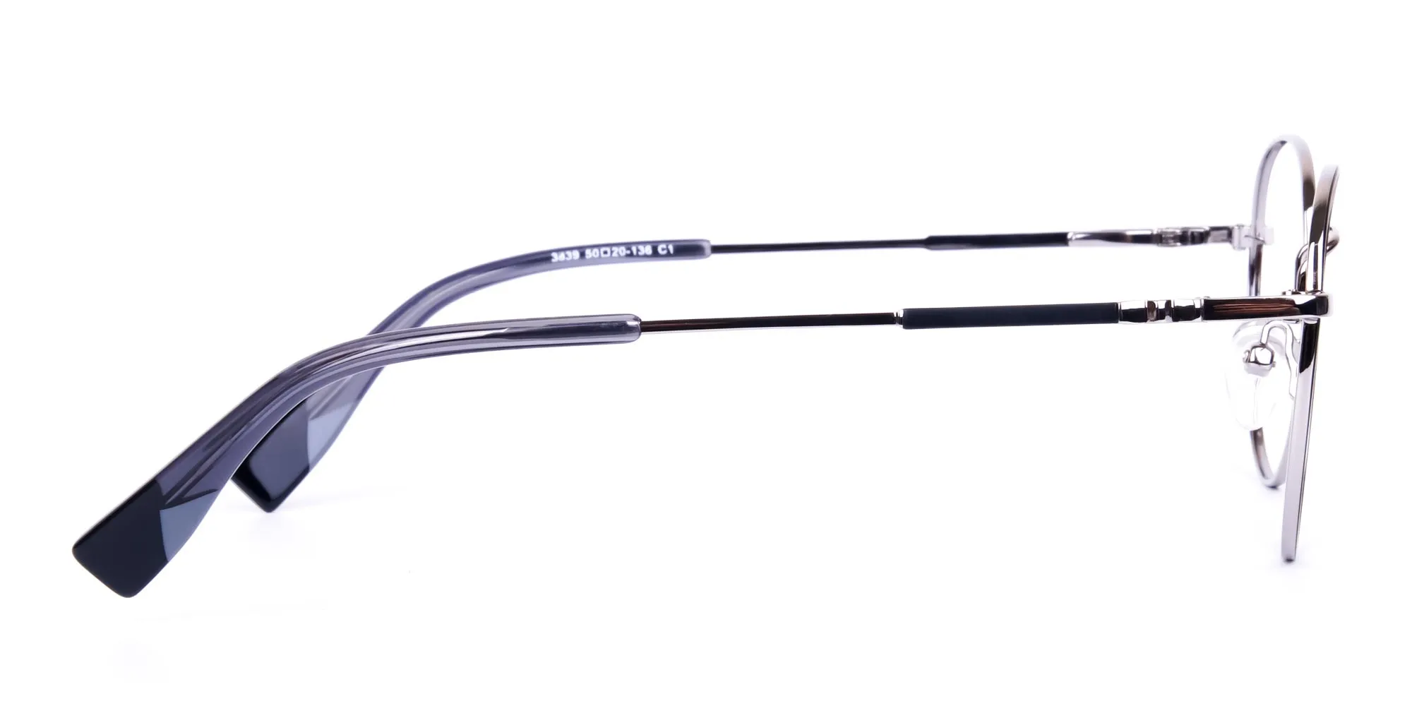 Stylish Black Silver Round Glasses-2