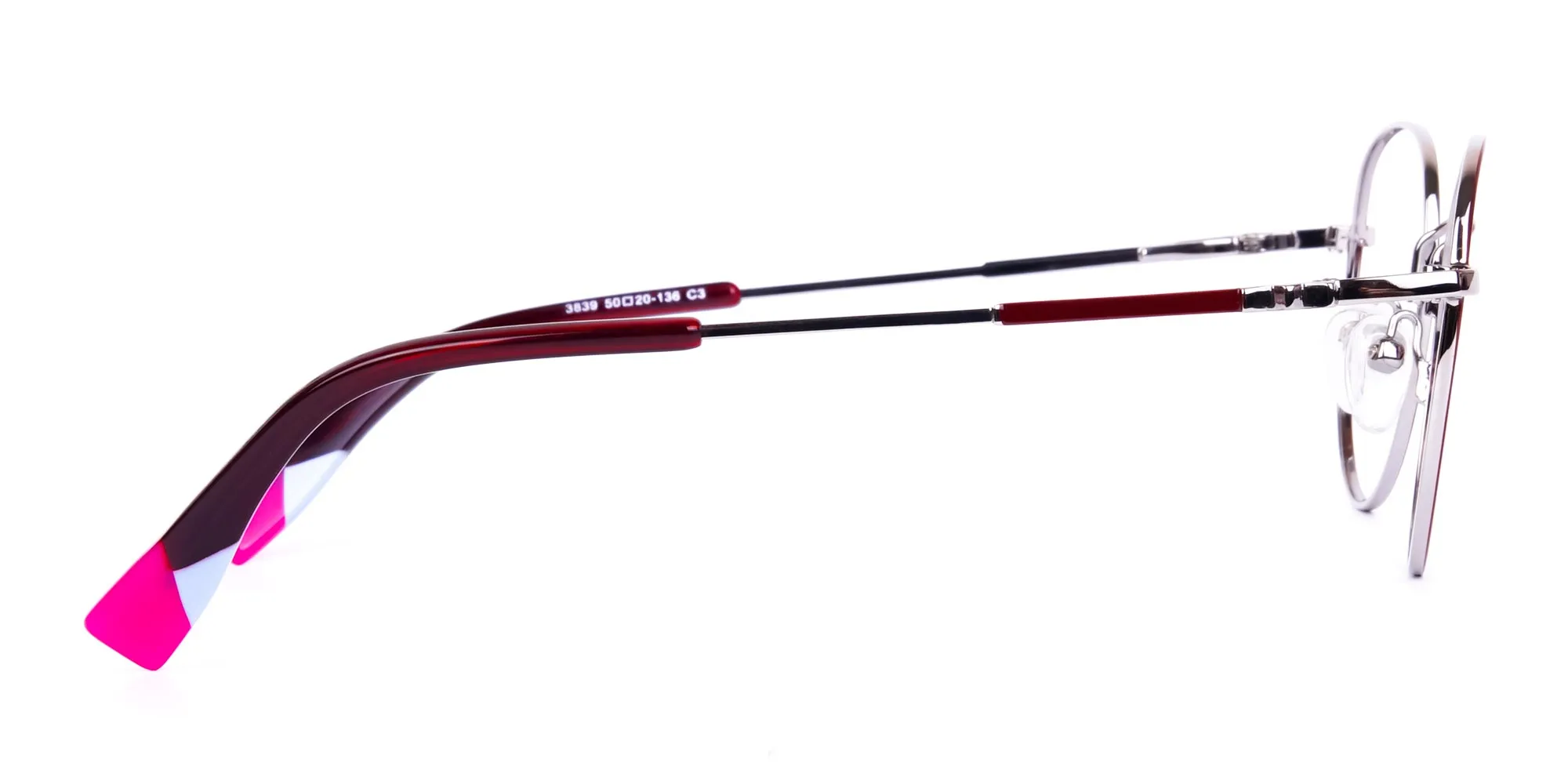 Stylish Burgundy and Silver Round Glasses-2