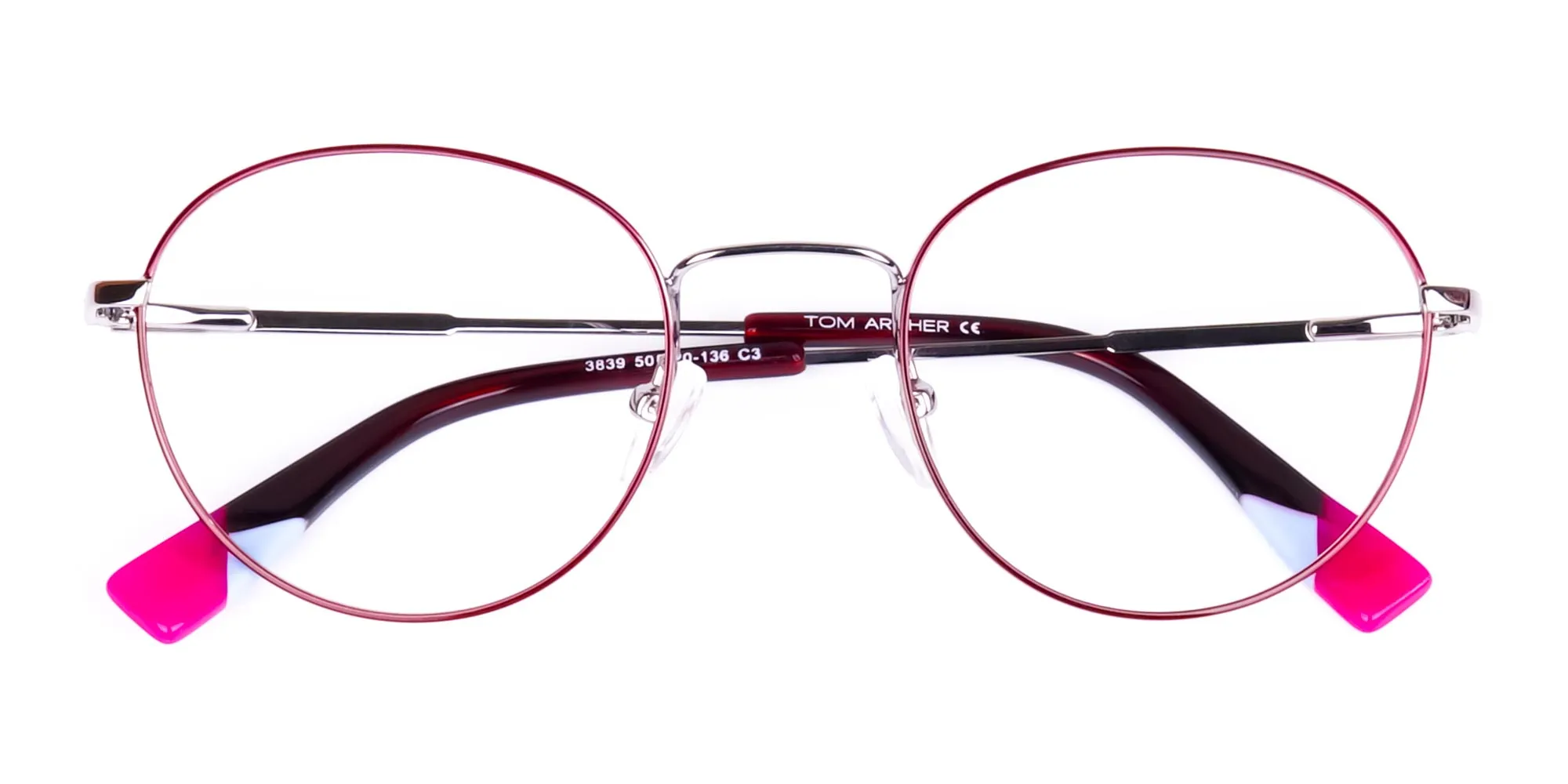 Stylish Burgundy and Silver Round Glasses-2