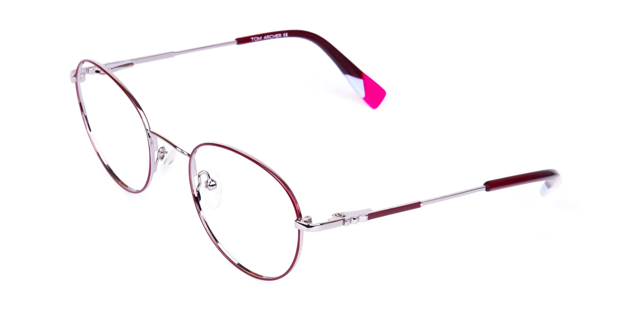 Stylish Burgundy and Silver Round Glasses-2