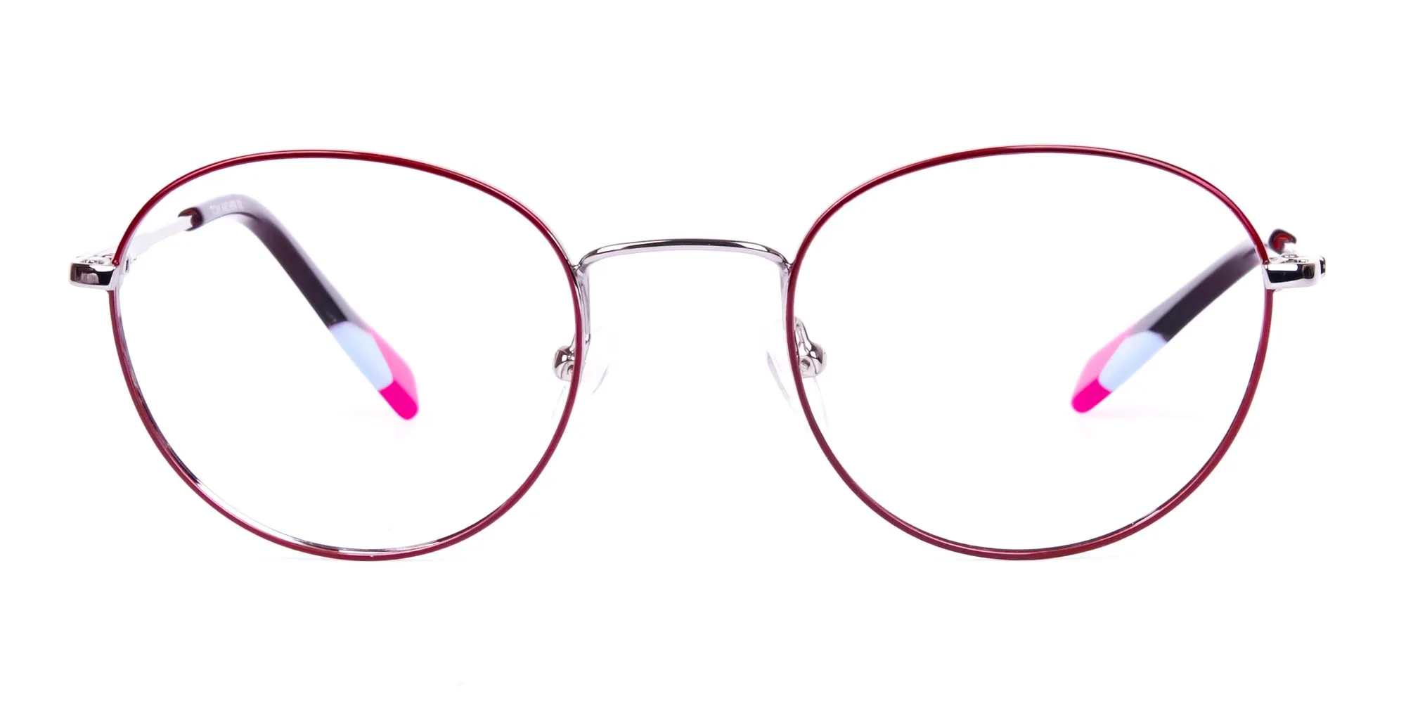 Stylish Burgundy and Silver Round Glasses-2
