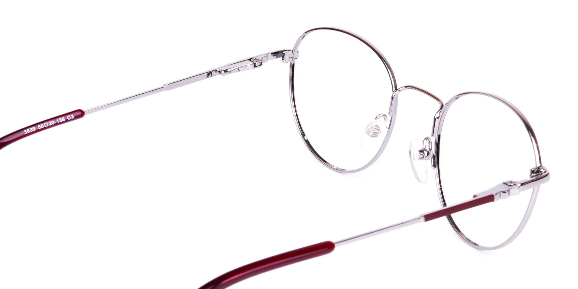Stylish Burgundy and Silver Round Glasses-2