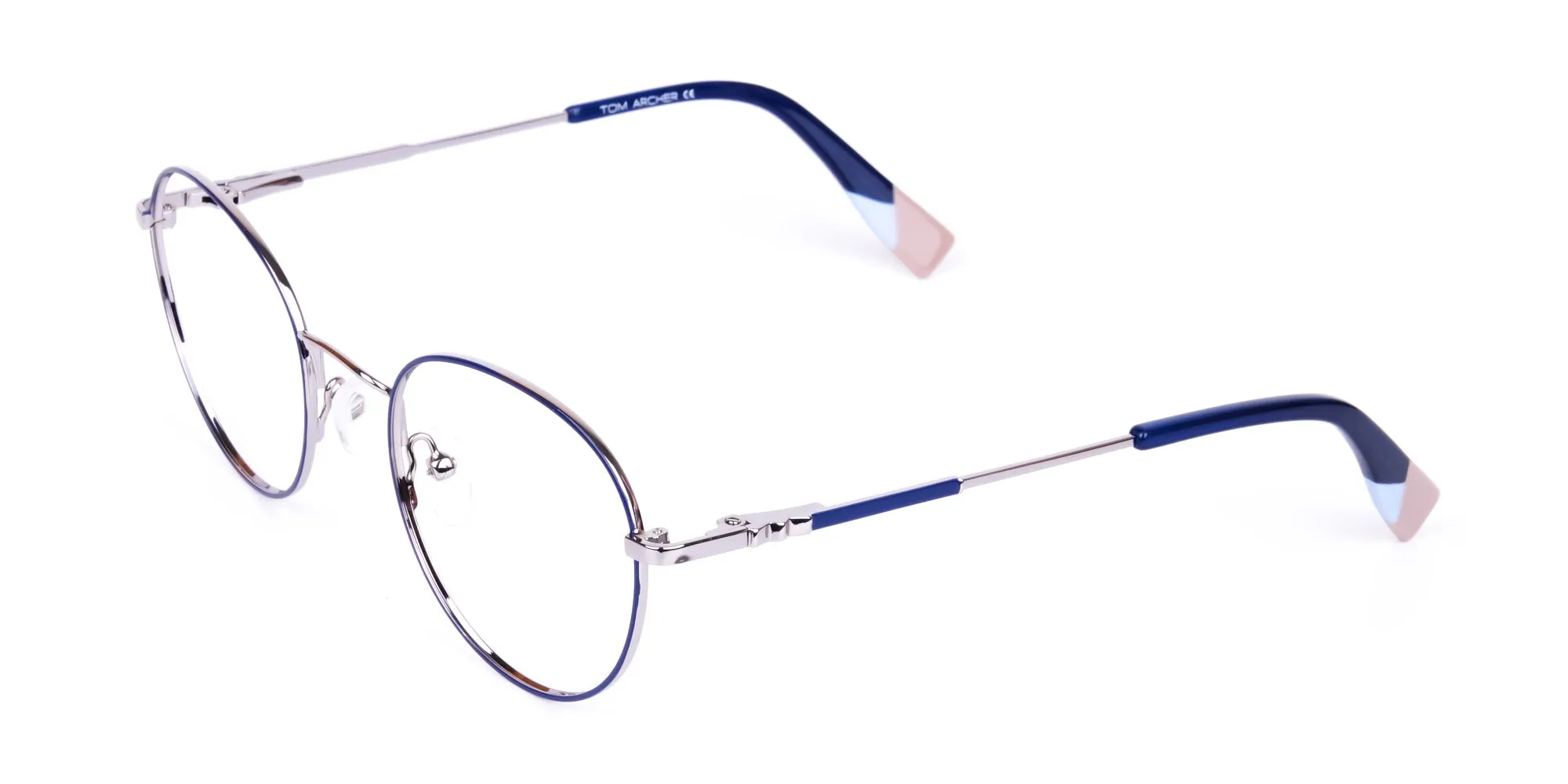 Dark Navy Blue and Silver Round Glasses-2