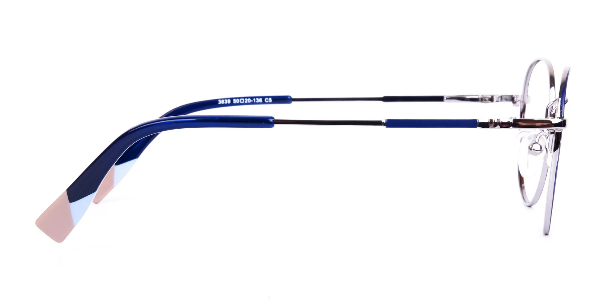 Dark Navy Blue and Silver Round Glasses-2