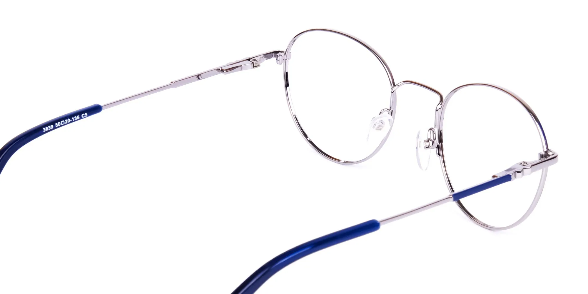 Dark Navy Blue and Silver Round Glasses-2