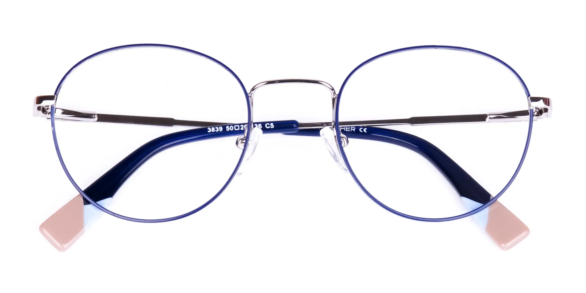 Dark Navy Blue and Silver Round Glasses-2