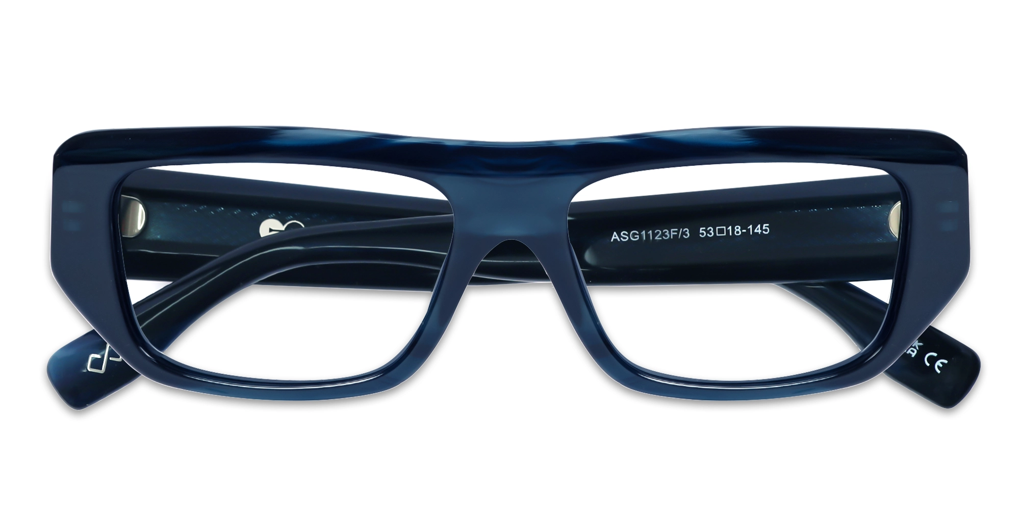 Dark Azure Flat Top Rectangle Glasses