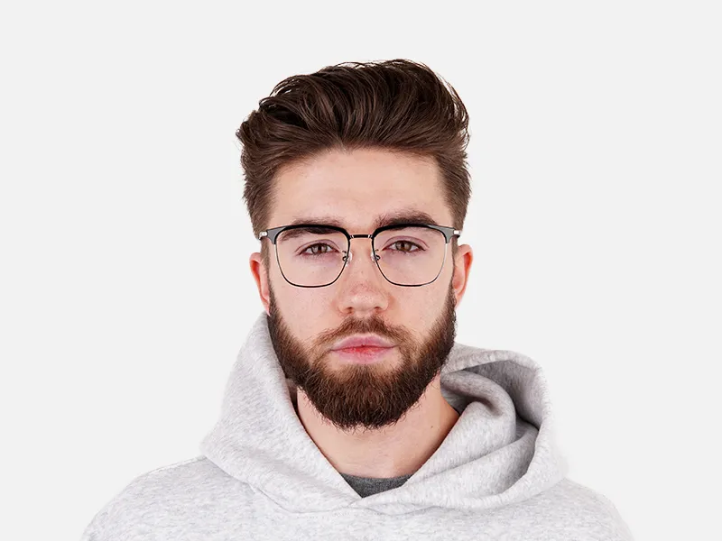 Square Black & Gunmetal Browline Glasses - 1