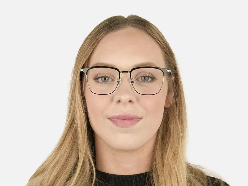 Square Black & Gunmetal Browline Glasses - 1