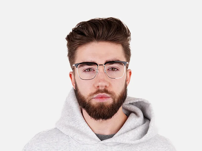 Square Black & Silver Browline Glasses - 2