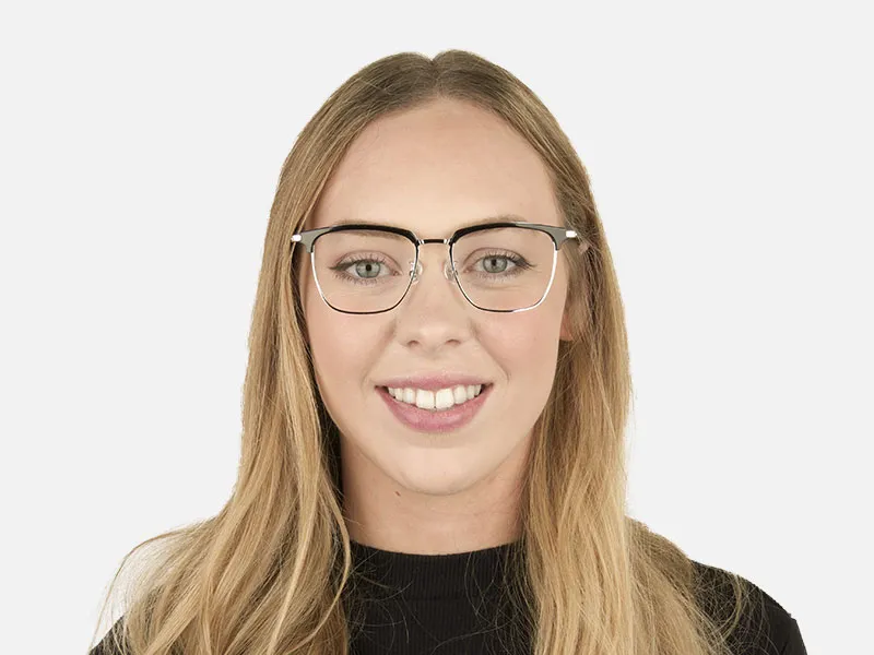 Square Black & Silver Browline Glasses - 2