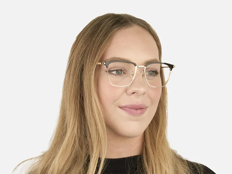Square Black & Gold Browline Glasses - 2