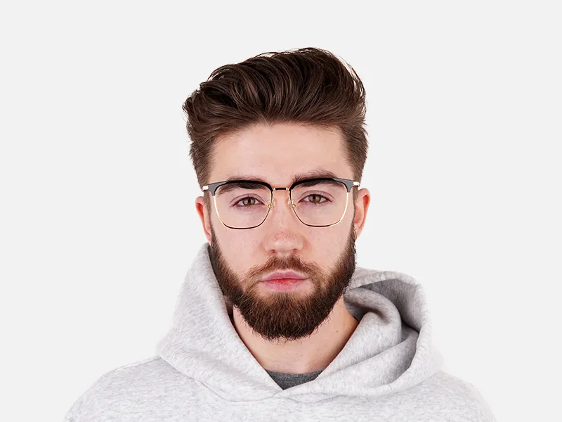 Square Black & Gold Browline Glasses - 2