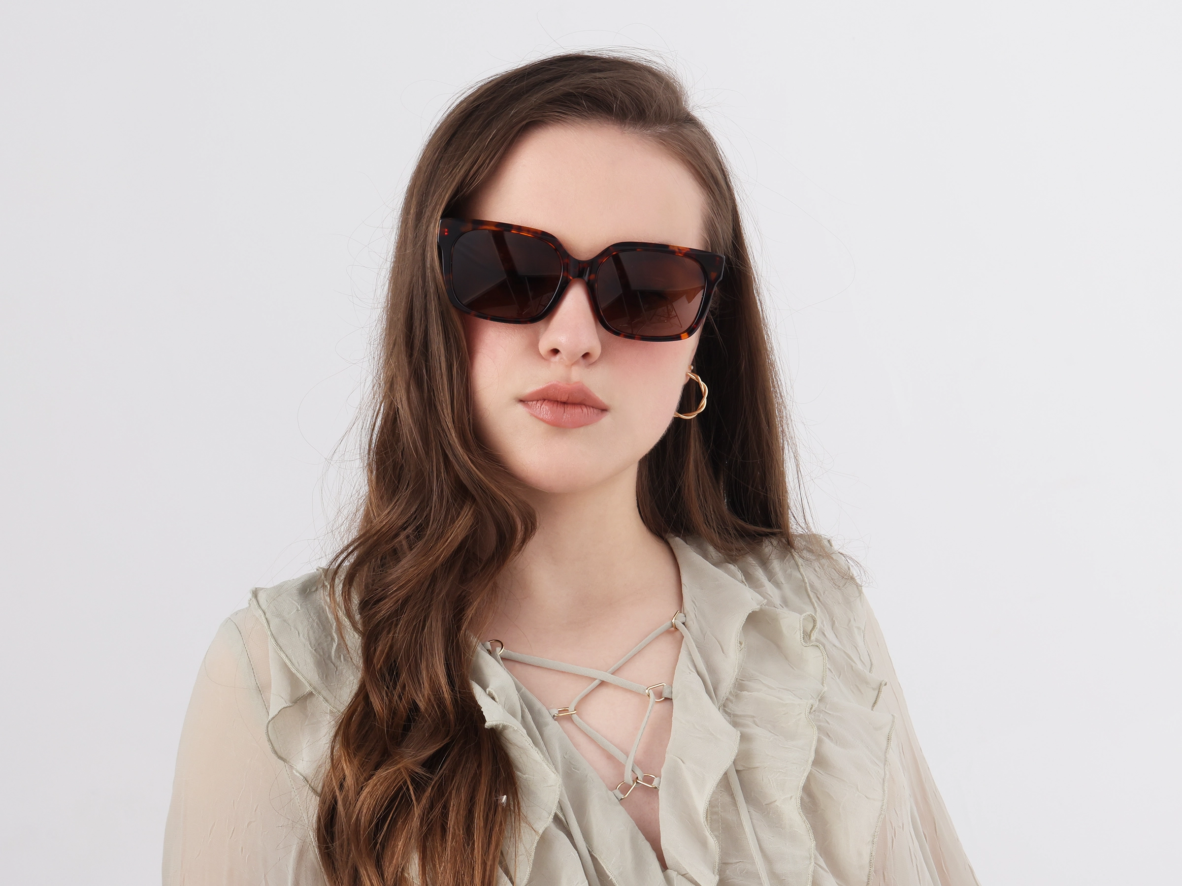 Square Full Rim Brown Tinted Sunglasses