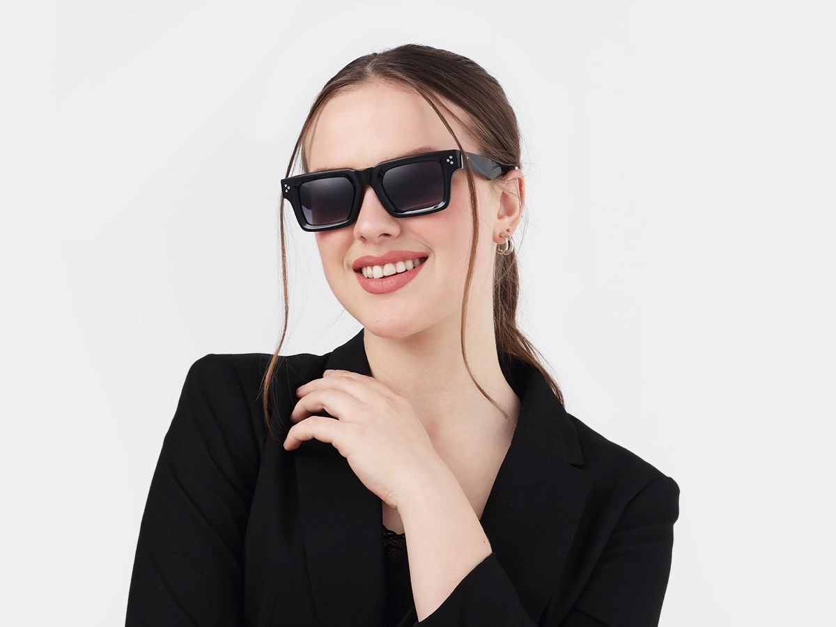 Thick Black Square Acetate Sunglasses 51