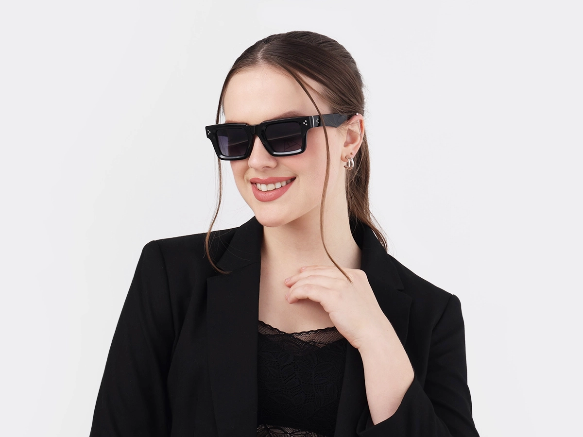 Thick Black Square Acetate Sunglasses 53