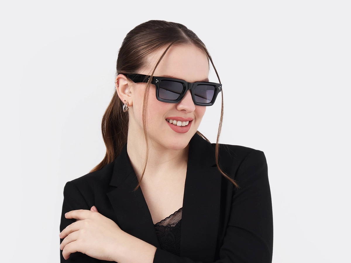 Thick Black Square Acetate Sunglasses 52