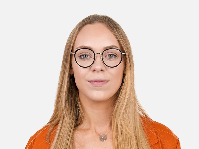 Metal Silver and Black Thick Round Frame Glasses - 1