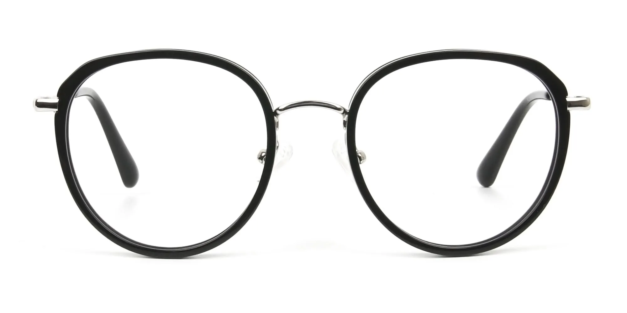 Metal Silver and Black Thick Round Frame Glasses - 1