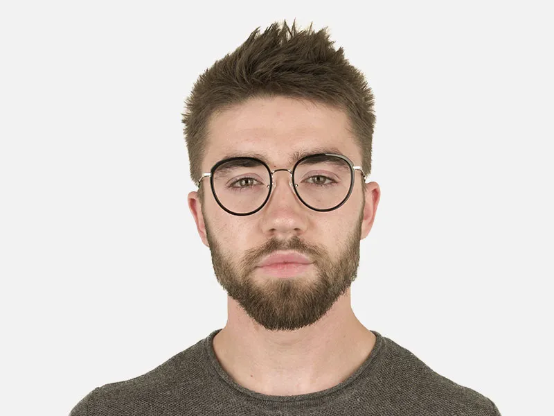 Metal Silver and Black Thick Round Frame Glasses - 1