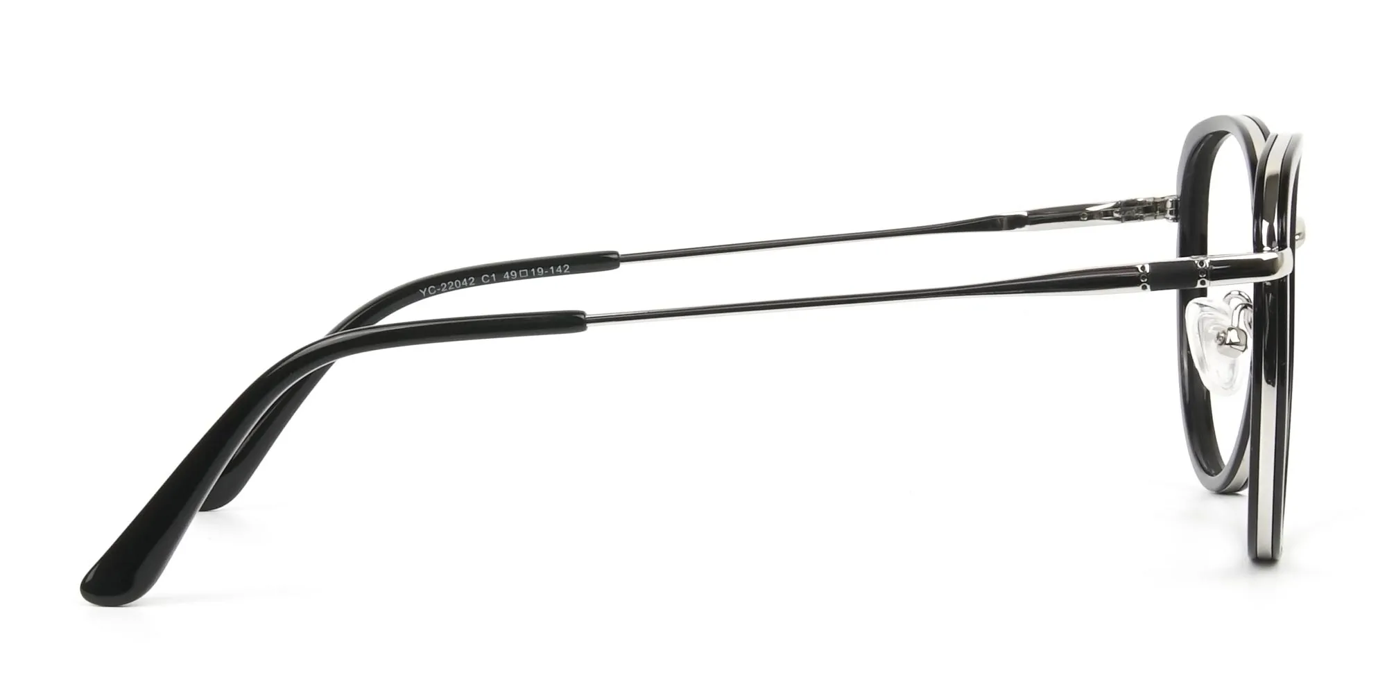 Metal Silver and Black Thick Round Frame Glasses - 1