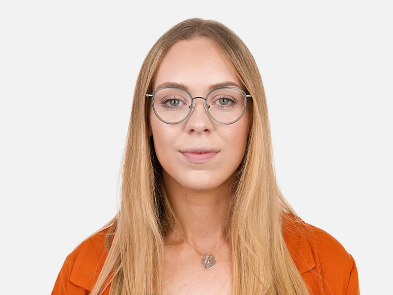 Gunmetal and Translucent Powder Blue Thick round Frame glasses - 1