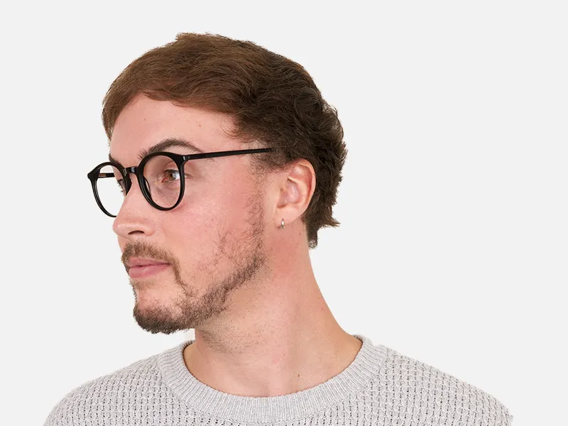 Black Thin frame glasses in Round - 2