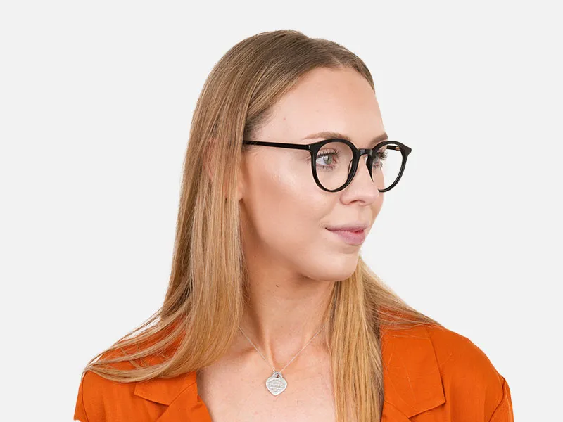 Black Thin frame glasses in Round - 2