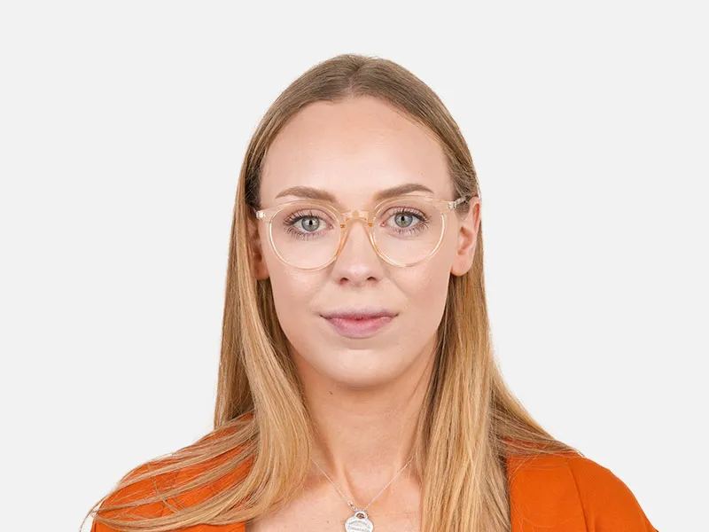 Crystal Amber Yellow Glasses Frames with Pink & Blue Tortoise Temple - 2